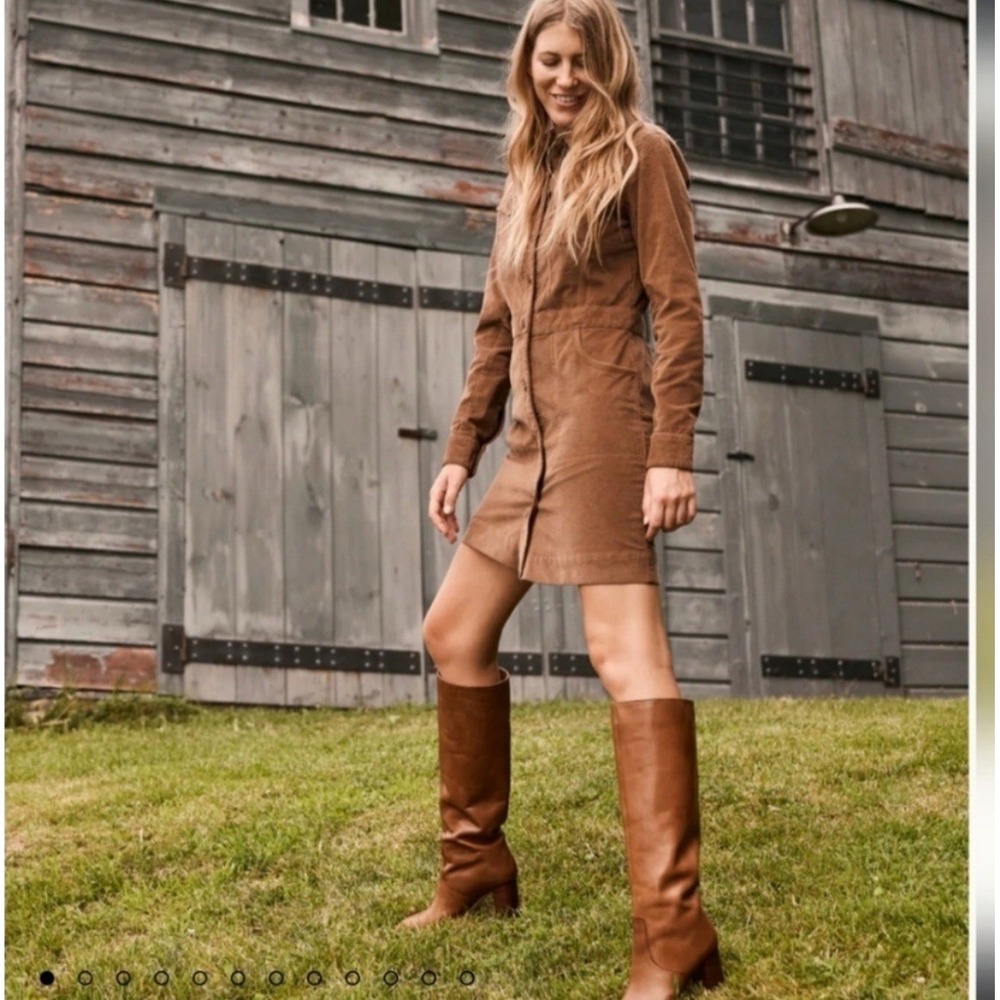 Faherty Softstretch Cord Michelle Long Sleeve Mini ShirtDress Brown Size M